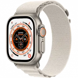 APPLE Watch Ultra (2022), GPS + Cellular, 49 mm, Caja de titanio, Cristal zafiro, Correa Loop Alpine en Talla S color Blanco estrella