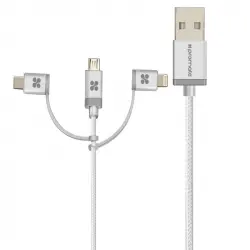 Promate Unlink-trio Cable 3-en-1 Micro-USB/USB-C/Lightning Plata