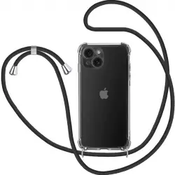 Icoveri Funda tranparente con cordón negro para iPhone 15