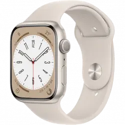 APPLE Watch Series 8 (2022), GPS, 45 mm, Caja de aluminio, Vidrio delantero Ion-X, Correa deportiva blanco estrella