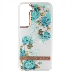Funda Samsung Galaxy S22 Trasera Rígida Contorno Silicona Flores Turquesa