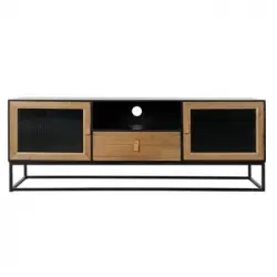 Mueble De Tv Dkd Home Decor Negro Madera Metal Cristal (140 X 40 X 50 Cm)