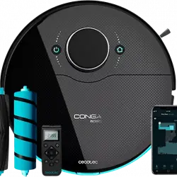 Robot aspirador - Cecotec Conga 8090 Ultra, 14.8 V, 64 dB, 0.57 l, Tecnología VirtualVoice, Mando a distancia, Wi-Fi, Negro
