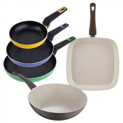 San Ignacio Set de 3 Sartenes Aluminio Prensado 18/22/26cm + Asador 28cm + Wok 28cm