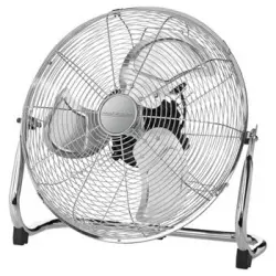 Ventilador Industrial Suelo, Silencioso, Diámetro Exterior 45cm, 3 Aspas Metálicas, 3 Velocidades, Sistema Seguridad, Cuerpo Cromado Metálico Plata