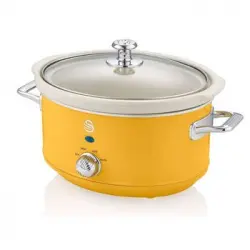 Retro Olla Cocción Lenta, 3,5l, Recipiente Extraíble Antiadherente Cerámica Libre Pfoa, Vintage Amarillo 200w Swan Sf17021yeln