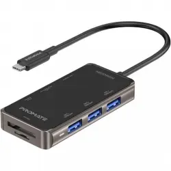 Promate PrimeHub-Mini Hub USB-C Multipuerto a HDMI/RJ-45/USB 3.0/SD 100W