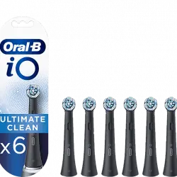 Recambio para cepillo dental - Oral-B iO Ultimate Clean, Pack De 6 Unidades, Negro