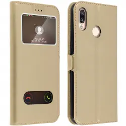 Avizar Funda Doble Ventana Dorado para Huawei P20 Lite