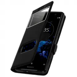 Avizar Funda Libro con Doble Ventana Negra para Sony Xperia XZ2