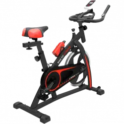 Bicicleta estática - Prixton Fit Xtreme BF300, Volante Inercia 6 kg Delantero, Peso Máx. 120 kg, Freno fricción, Pantalla LCD, Negro/Rojo