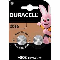 Pilas botón - Duracell 2016, 2 unidades, 3V DL2016 / CR2016, Plata