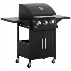 Outsunny Barbacoa De Gas Bbq Con 3 Quemadores 2 Mesas Laterales Armario 4 Ruedas