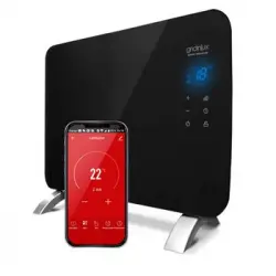 Radiador Eléctrico Convector Cristal 1000w Negro Calefacción Wifi App Gridinlux
