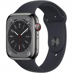 APPLE Watch Series 8 (2022), GPS+CELL, 45 mm, Caja de acero inoxidable, Vidrio delantero Ion-X, Correa deportiva graphito