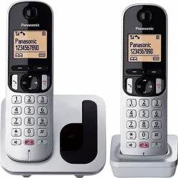 Teléfono - Panasonic KX-TGC250SP, Dúo, Inalámbrico, 1.6", 50 contactos, Bloqueo llamada, Manos libres, Modo ECO, Hasta 18h, Plata