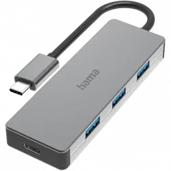 Hub USB/Concentrador - Hama 00200105, 10 Gbit/s, 4 puertos, 2x USB-C, 3x USB-A, 0.15 m, TB 3/4, Slim, Gris