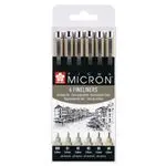Set de 6 rotuladores Sakura Pigma Micrón de diferentes anchos de puntas negro