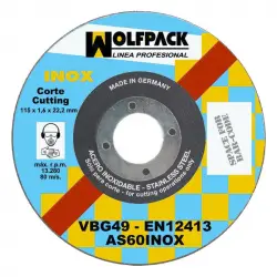 Wolfpack Disco Corte Abrasivo Inoxidable 115x1.6x22.2mm