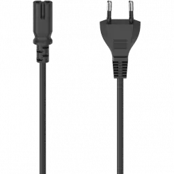 Cable alimentación europeo - Hama 00223273, enchufe de 2 clavijas, conector CA C7, 1,5 m, Protección contra dobleces, Negro