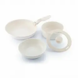 InnovaGoods Passet Set de Sartenes con Mango Extraíble 5 Piezas 26cm Beige