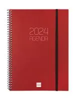 Agenda anual 2024 Finocam A5 Opaque E10 semana vista horizontal Burdeos