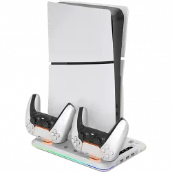 Accesorios PS5 - Ardistel Blackfire Multifunction RGB LED Charging Stand, Blanco