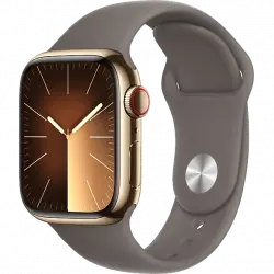Apple Watch Series 9 (2023), GPS+CELL, 41 mm, Gesto de doble toque, Caja acero inoxidable oro, Correa deportiva arcilla, Talla M/L