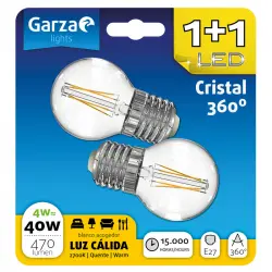 Garza Standard Pack 2 Bombillas con Filamento LED 4W E27 Blanco Cálido