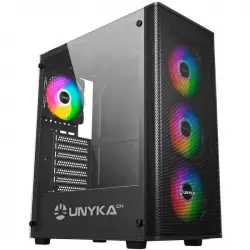 UNYkach Mir 100 Caja ATX Gaming Cristal Templado Lateral y 4 Ventiladores ARGB Negra