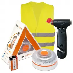 Help Flash V2.0 Dispositivo de Señalización V16 Homologado DGT + Martillo de Emergencia + Chaleco Reflectante Amarillo
