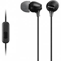 Auriculares de botón - Sony MDR-EX15APB, Con micrófono, 8Hz 22000Hz, 100dB/mW, Botón, Tapones Silicona, Iman Neodimio, Negro