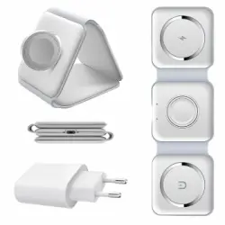 Cargador Inalámbrico Plegable 3x1 Magsafe 15w + Soporte Para Iphone Y Apple Watch