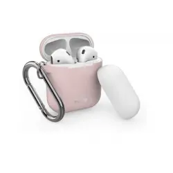 Funda silicona con gancho Puro Rosa + tapa blanco para Apple Airpods