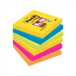 Bloc De Notas Adhesivas Quita Y Pon Post-it Super Sticky 76x76 Mm Con 90 Hojas Pack De 6 Bloc Colores Surtidos