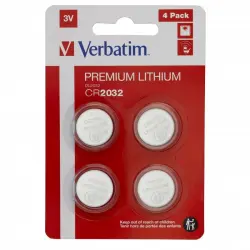Verbatim Pack 4 Pilas de Botón Litio CR2032 3V