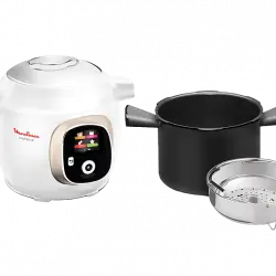 Robot de cocina - Moulinex Cookeo+ 150 recetas CE851A, Olla eléctrica, 1600W, 6L, 6 modos cocción, Blanco