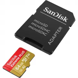 SanDisk Extreme Plus MicroSDXC 64GB Clase 10 U3 V30 A2 + Adaptador SD