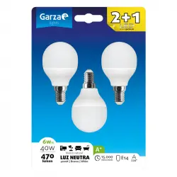 Garza Esférica Pack 3 Bombillas LED 6W E14 Blanco Neutro