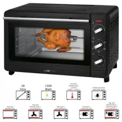 Horno Convección Sobremesa, 30l, Asador Giratorio Pollos, Grill, 6 Programas, Piedra Para Pizza Negro 1500w Clatronic Mbg 3728