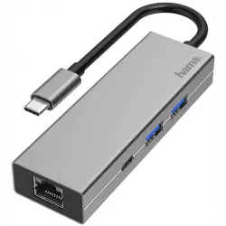 Hub USB/Concentrador - Hama 00200108, LAN, USB Tipo-C, 3.2, 100W, Gris