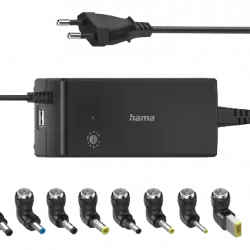 Cargador para portátil - Hama Universal Notebook Power Supply Unit, Para portátiles, 90 W, 8 conectores, Negro