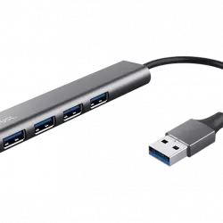 Hub USB/Concentrador - Trust 24947 Halyx 4, USB-A, 4 puertos, 5 Gbit/s, Gris