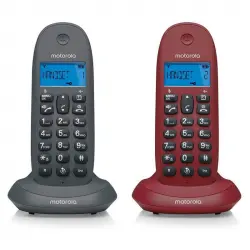 Motorola C1002LB+ Pack Duo Teléfonos Inalámbricos con Manos Libres Gris/Granate