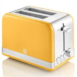 Retro Tostadora Pan Ranura Ancha 2 Rebanadas, Regulador Nivel De Tostado, Descongelación Amarillo 800w Swan St19010yelneu