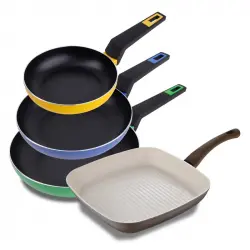 San Ignacio Set de 3 Sartenes de Aluminio Prensado 18/22/26cm + Asador de Aluminio Forjado 28cm