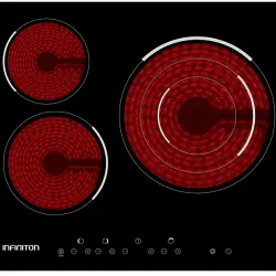 Placa vitrocerámica - Infiniton Vit3f3od, 3 zonas, Zona grande 29.5 cm, Touch Control, 59 Negro