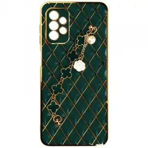 Carcasa Geométrica Samsung A52 / A52s Con Cadena Trébol De Cuatro Hojas Verde