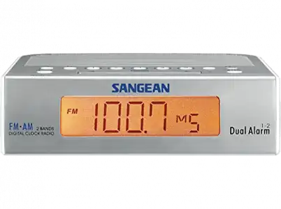 Radio despertador - Sangean RCR-5, AM/FM, Temporizador de alarma dual, Blanco