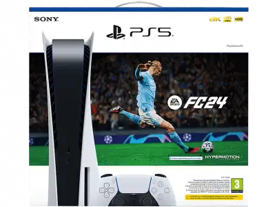 Consola - Sony PlayStation 5 Standard, 825 GB, 4K, 1 mando, Chasis C, Blanco + Juego EA SPORTS FC™ 24 (código de descarga)